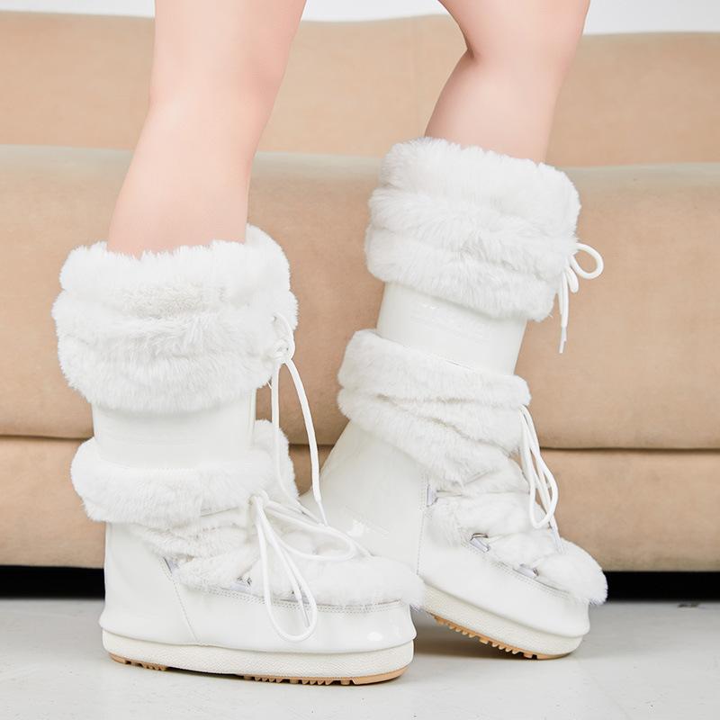 

Women s Lightweight Thick-Sole Winter Insulated Snow Boots Anti-Slip Cushioned Casual Athletic Fleece-Lined Cotton Boots Moon Boots Space Boots 36/37