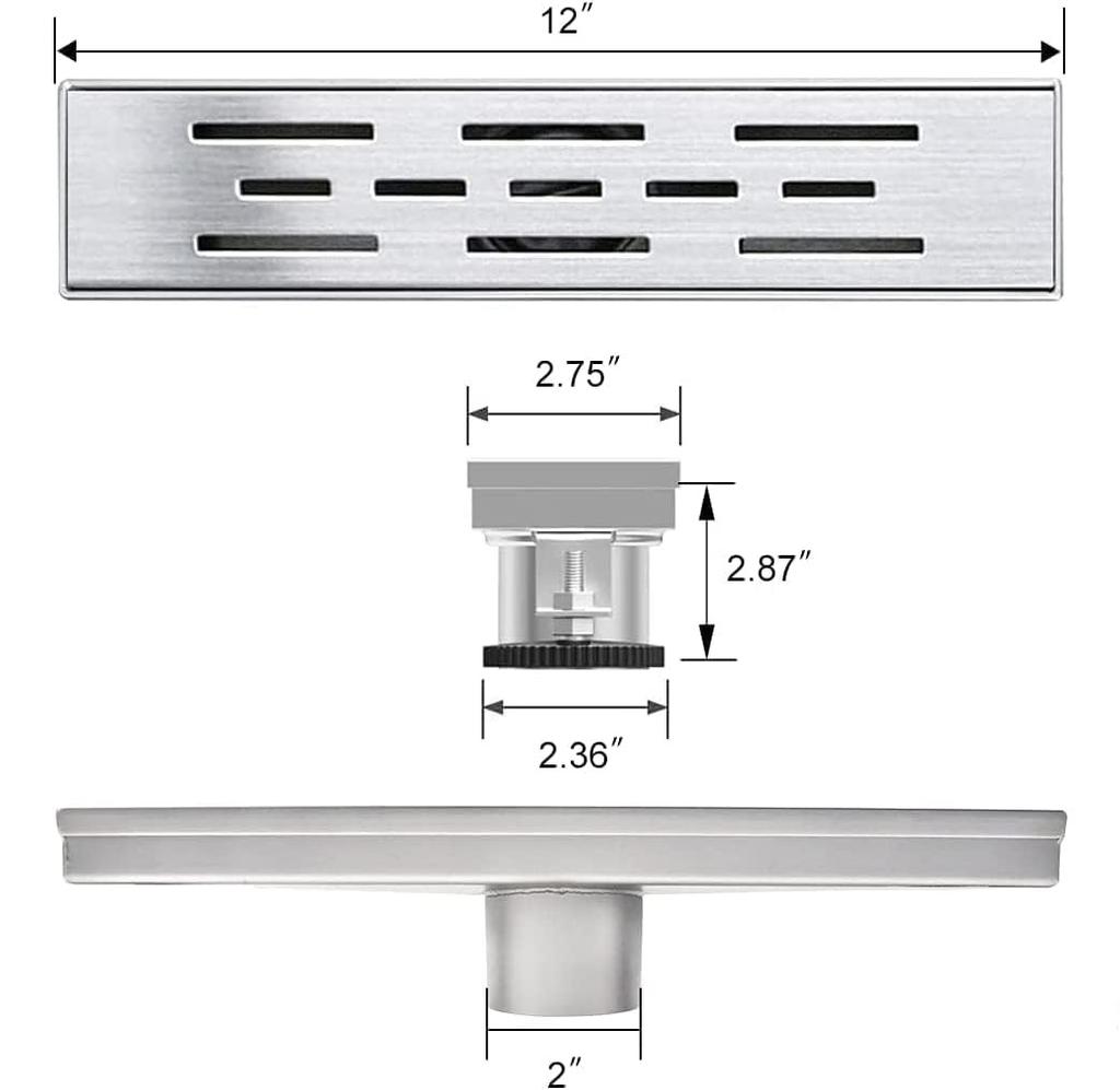 Factory Direct 12 Inch Brushed Linear Shower Drain 304 Stainless Steel Channel Drain for Hair Catcher