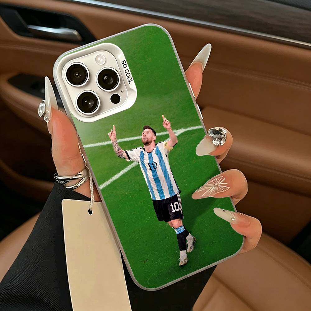 GOAT Fußballspieler M-messi Handyhülle für iPhone 17,16,15,14,13,12,11 Plus,Pro Max,XS,weiße silberne Handyhülle
