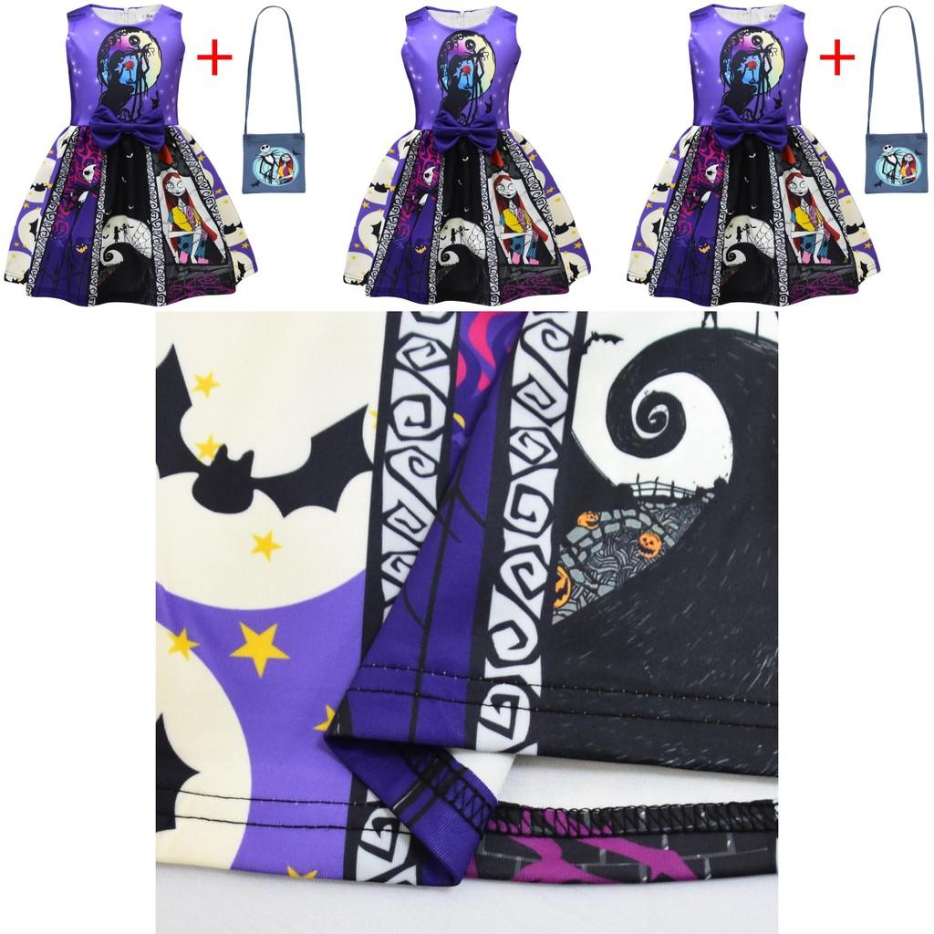 The Nightmare Before Christmas Halloween Girl Dress With Bow And Bag For Kids Ages 3 To 8