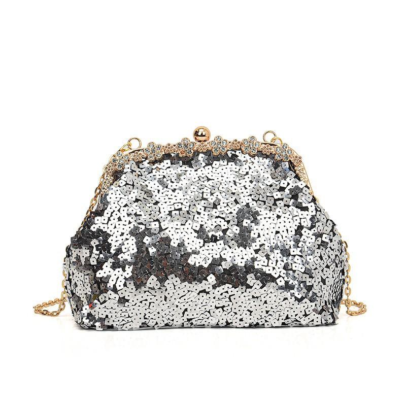 Vintage Clip Clutch Bag Sequins Diamonds Socialite Evening Dress Dinner Niche One-shoulder Cross-body