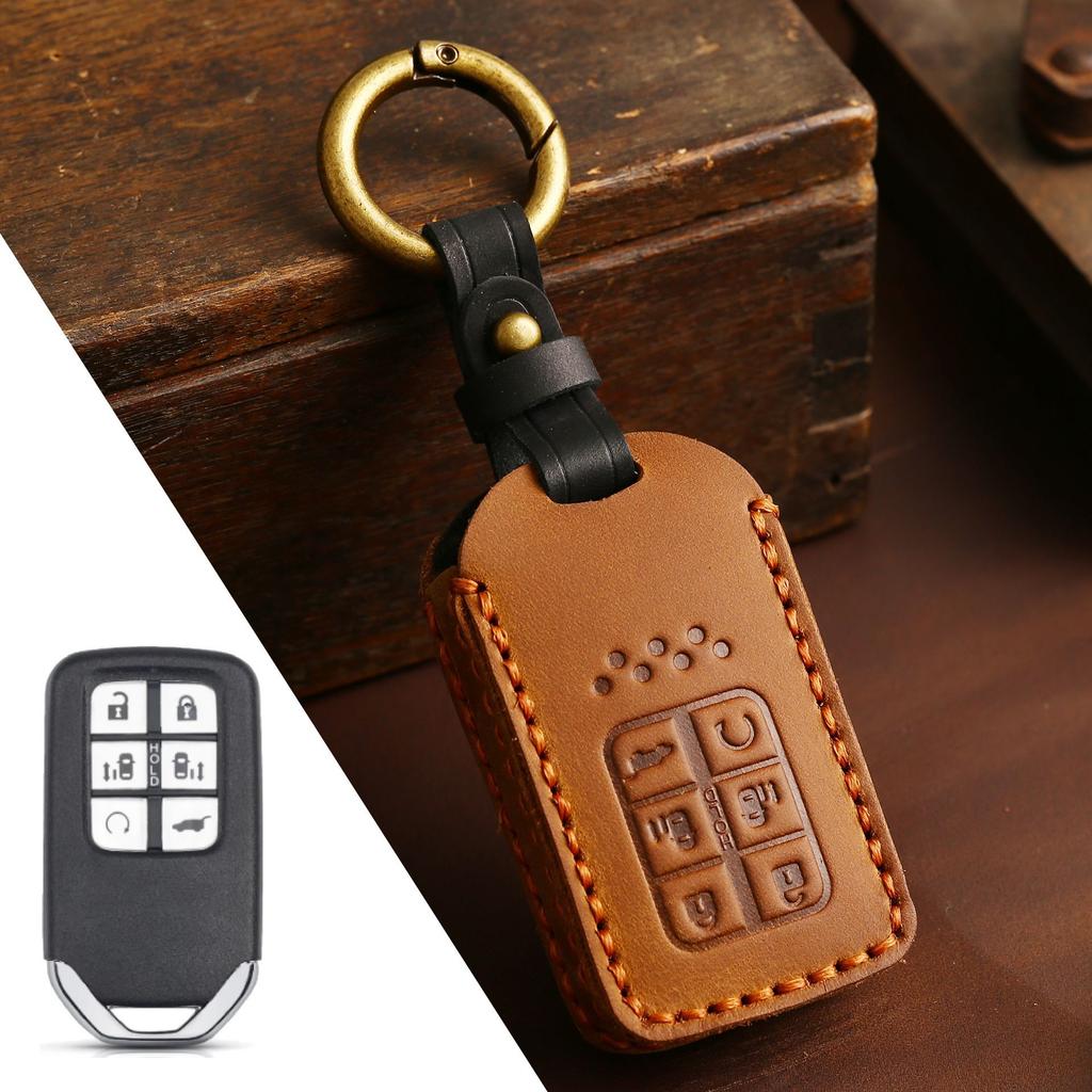 Leather Car Fob Key Cover Case Set for Honda Accord Civic Pilot Fit Smart Remote Keychain Accessories Holder Shell Protector