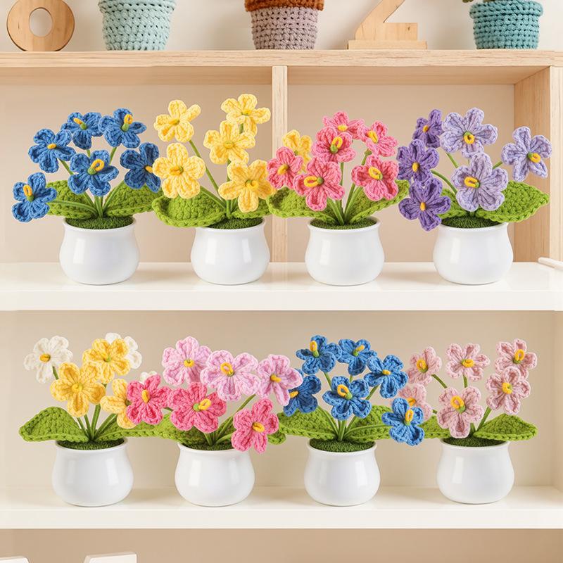 Handmade Crochet Forget-Me-Not Potted Plant Ornament – Small Flower Gift for Mother’s Day or Elderly