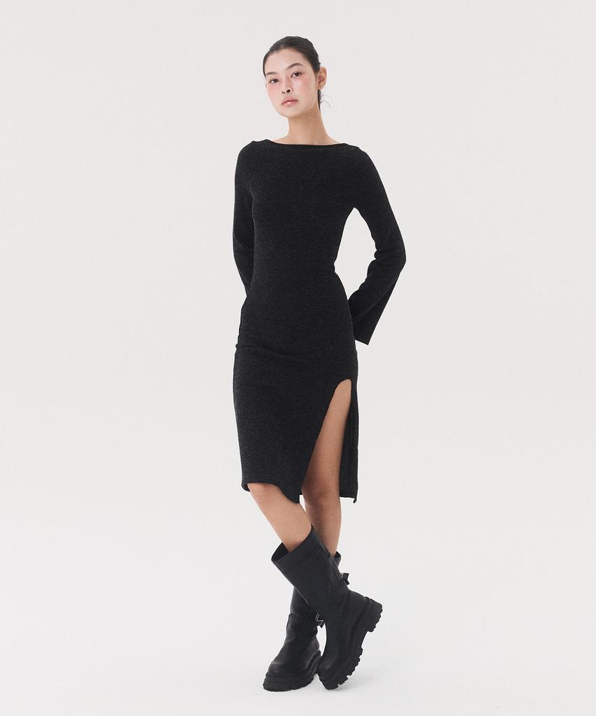Kkuape Knit Long Slit Dress_Melange Gray
