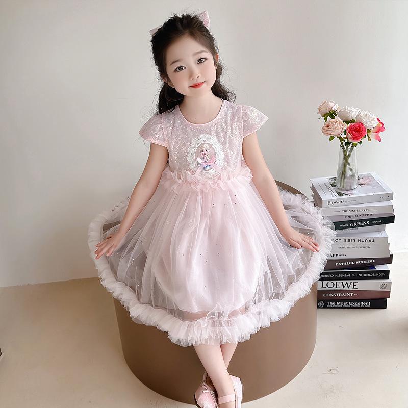 Frozen Elsa Princess Dress - Girls' Puffy Mesh Summer Party Dress 2026.