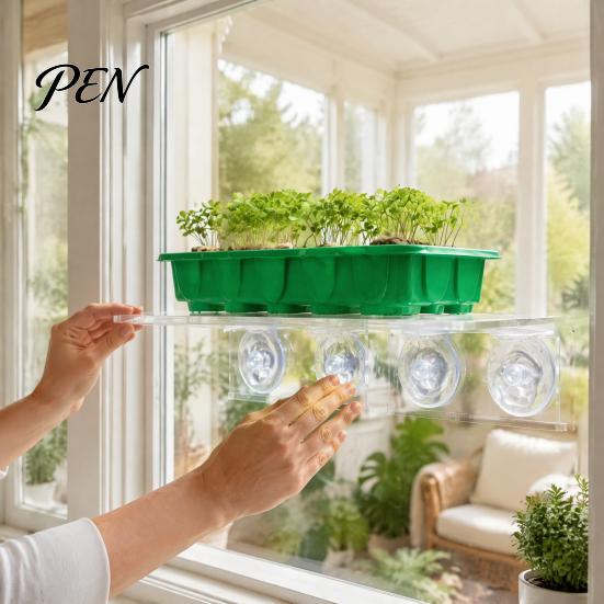 Wall Mounted Succulents Stands Window Suction Cup Storage Rack, Clear Acrylic Shelf with Strong Adsorption Shelves Adsorption, Floating Plant