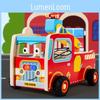 Fire Wooden Lighting Truck With Disassembly Assembly For Kids Learning Early