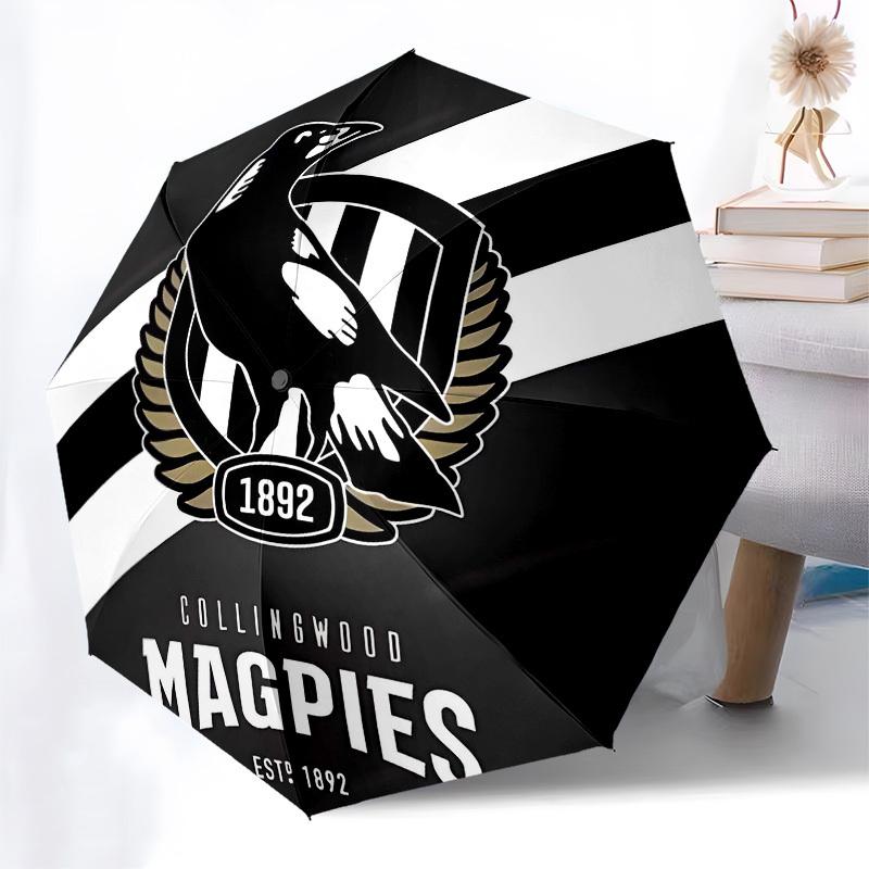 Collingwood Magpies, AFL - Apertura e Chiusura Automatiche, Struttura a 8 Costole Ombrello Portatile, Adatto per Uomini e Donne in Tutte le Stagioni - Perf