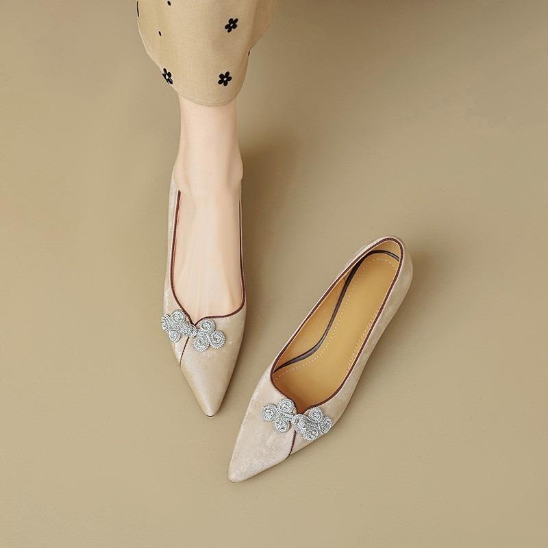 Escarpins à Talons Hauts Fins pour Femmes Style Chinois Décoration Boucle en Cristal Bout Pointu Peu Profond Concis Robe Chaussures de Fête Femmes