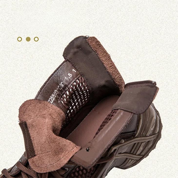 Johnature Vintage Genuine Leather Splicing Mesh Breathable Hollow-out Boots Women's Platform Shoes