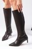 Women Modern Chic Fashion Boots Faux Leather Carolina Brown Zipper Thin Faux Fur Lined Short Heel Boots