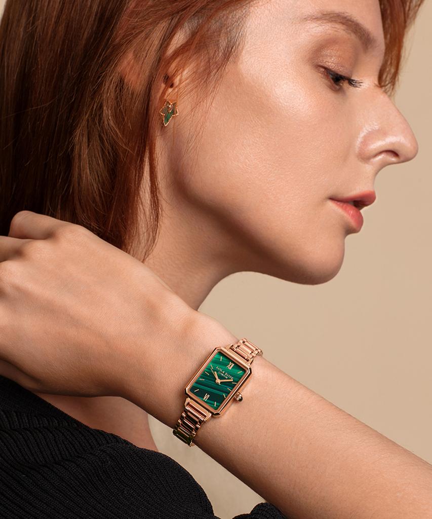 Lollalojeu Ms. Lola Rose Gold Malachite Textured Women'S Metal Wristwatch