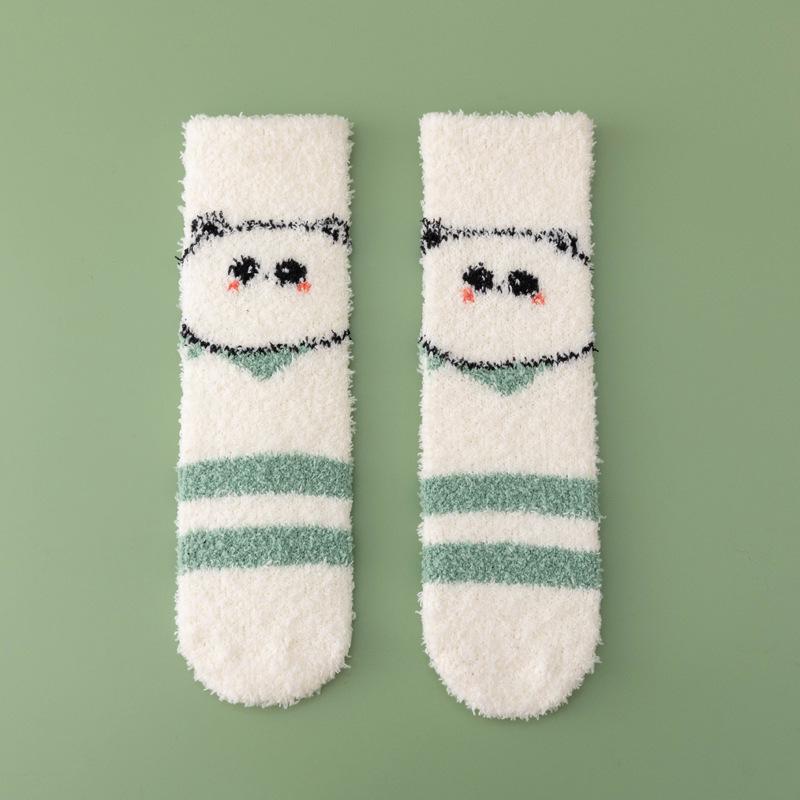 Autumn Winter Thickened and Warm Socks for Women in Cute Cartoon Panda Design Non Shedding Coral Velvet Socks for Home Use and Postpartum Care