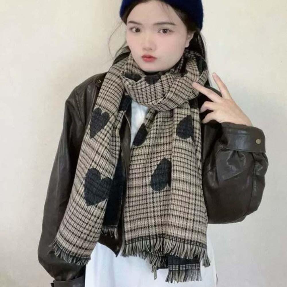 Soft Double-sided Scarf Warmer Long Thickened Shawl Large Heart Knitted Scarf Spring