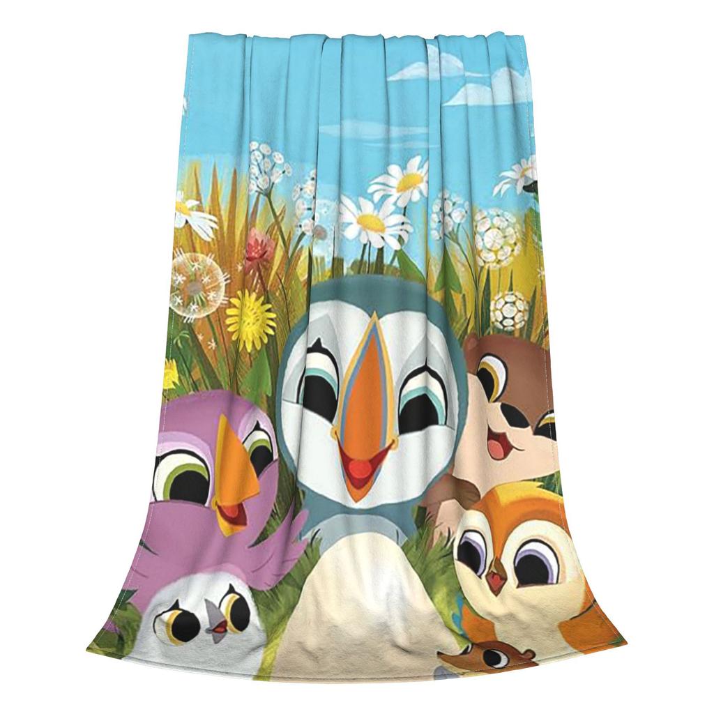 Flanell-Kuscheldecke Papageientaucherfelsen Cartoon Warme Plüschdecken Weiche Tagesdecke für Bett Wohnzimmer Zuhause Reise Sofa