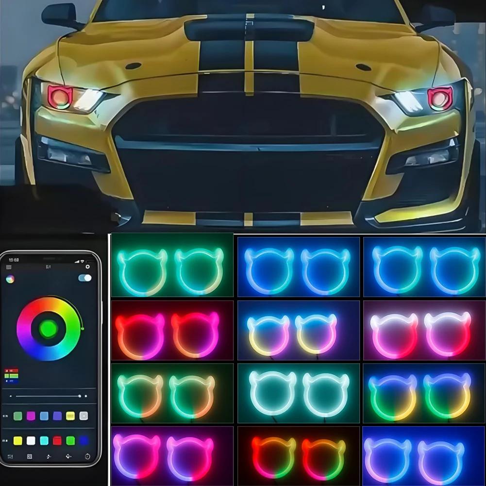 Car Headlight Demon Style Heart LED Angel Eye Ring with APP Control RGB Color Changing for Car Headlight Modification 12V