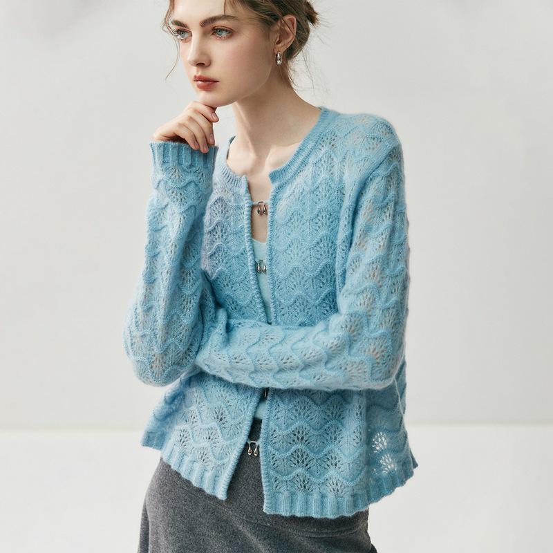 2025 A/W Women's Thick Knit Cashmere Cardigan – Hollow Round Neck Versatile Sweater