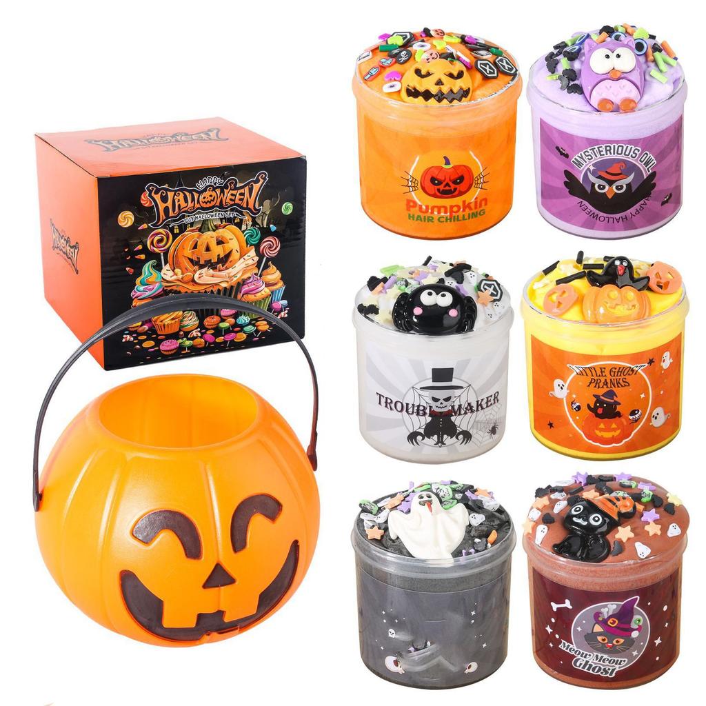 Halloween Bucket Children's Portable Candy Jar Slime Realm Fun Set Toy,Stress Relief Squeezing Toys  15ml