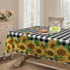 Vintage Sunflower Checkered Rectangular Tablecloth | Rustic Pastoral Round Table Cloth For Picnic Parties.