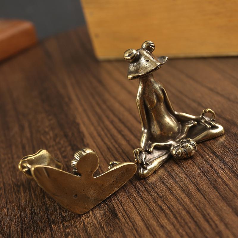 1PC Retro Copperware Incense Socket Zen Frog Ornaments Solid Pure Copper Frog Tea Pet Incense Holder Ornaments