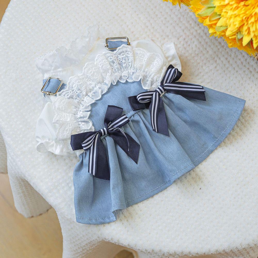 Reusable Pet Denim Dress With Bow Pet Skirt Durable Dog Denim Skirt  Dog Walking