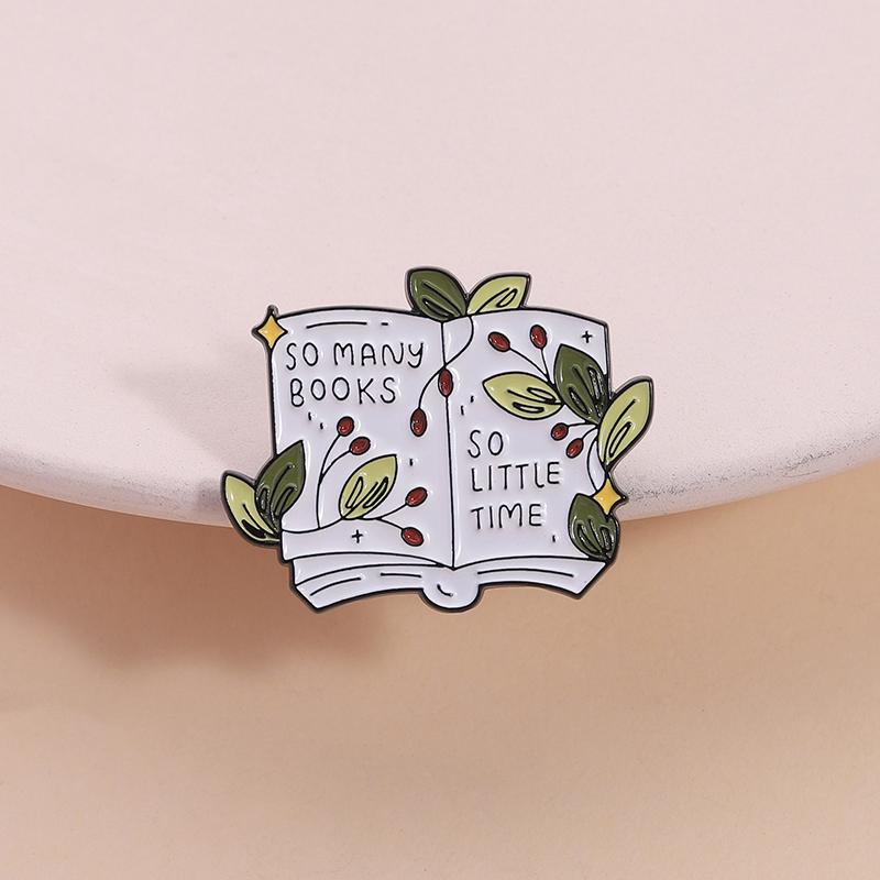 So viele Bücher So wenig Zeit Emaille-Anstecker Florale Buch-Brosche Anstecknadel Modeschmuck Geschenk für Lesebegeisterte Bücherwurm Freunde