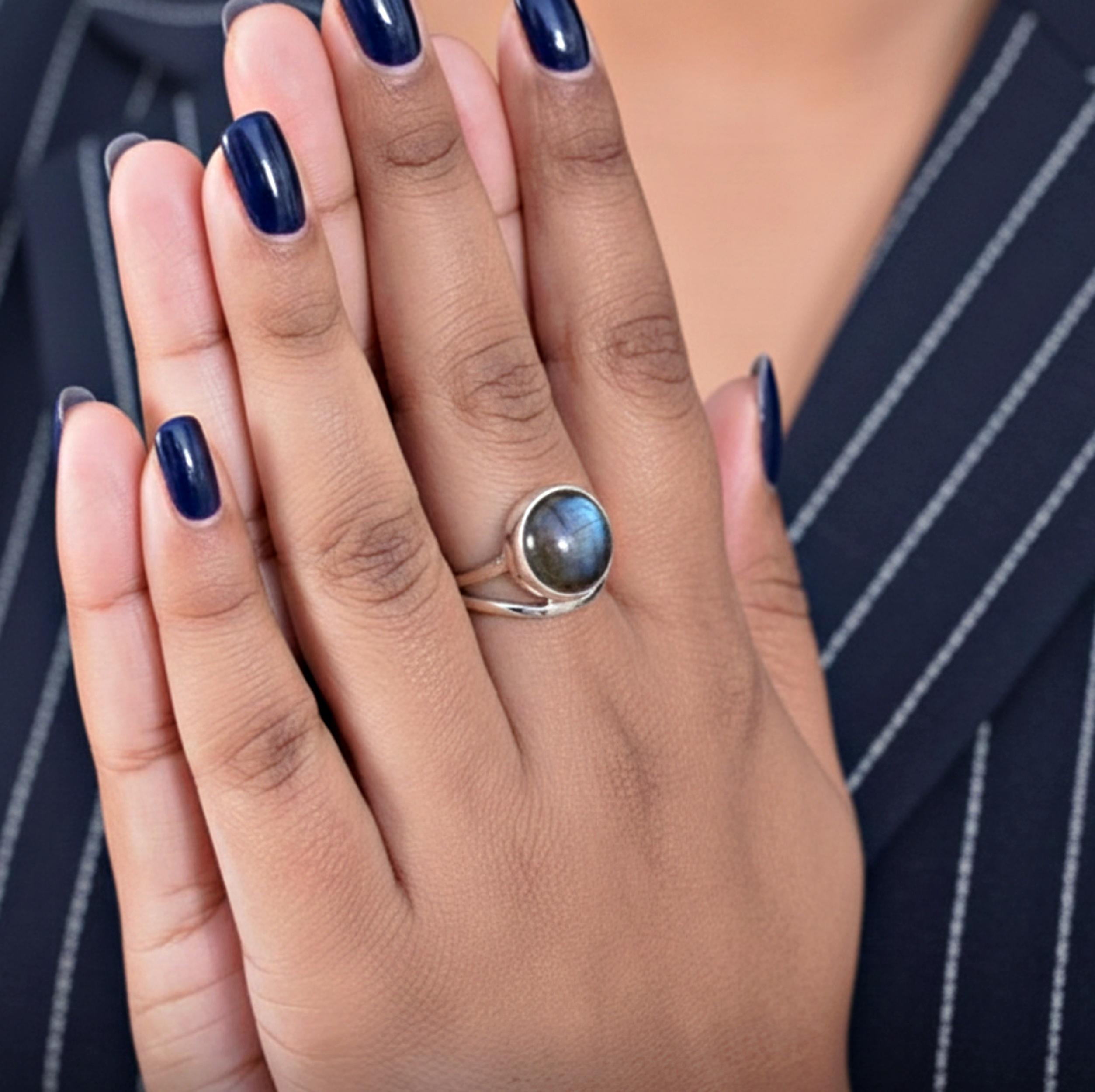 

Blue Labradorite Round Statement Ring, 925 Sterling Silver, Handcrafted Minimalist Jewelry for Women 12 серебряный