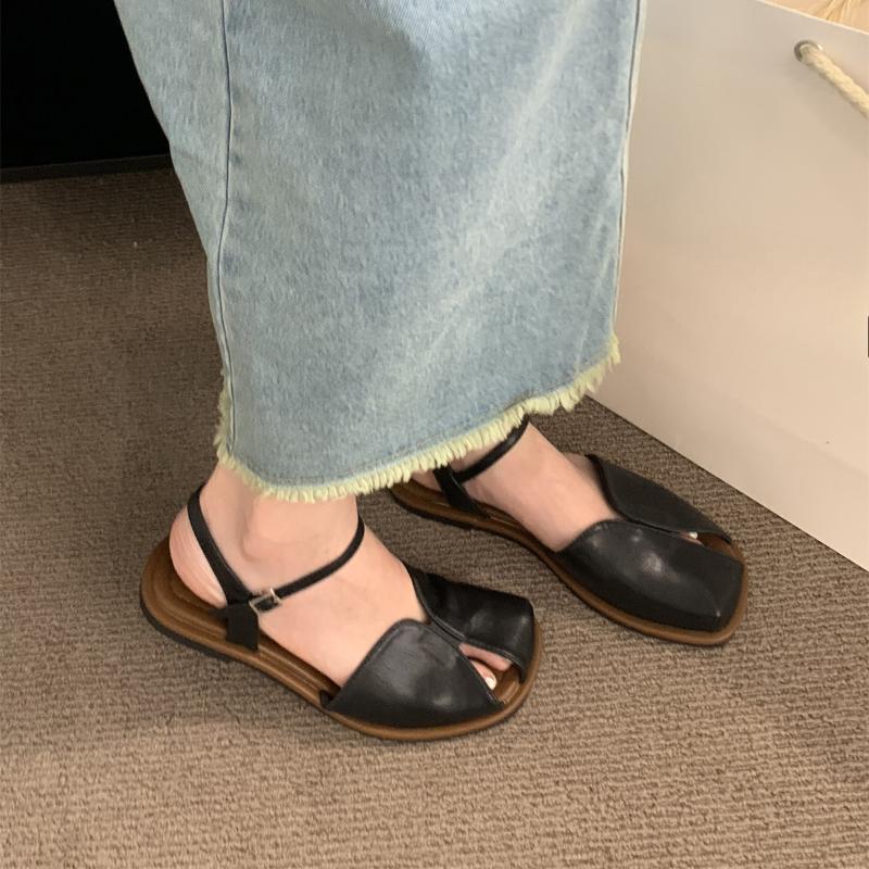 

Fashion Korean Style Women s Sandals Closed Toe Casual Roman Shoes for Women Soft Leather Breathable Flat Shoes Solid Sandalias De Mujer 35 чёрный
