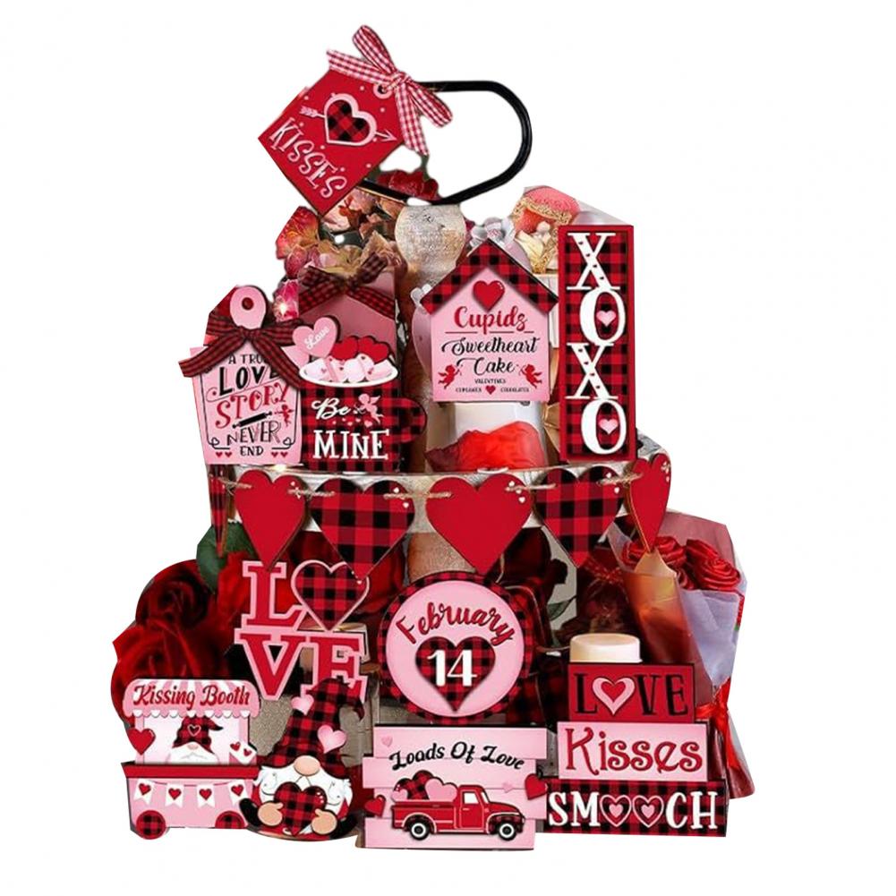 Wooden Tiered Tray Decorations 17pcs Valentine s Day Tiered Tray Decorations Love Heart Gnome Figurines Rustic Farmhouse Wooden
