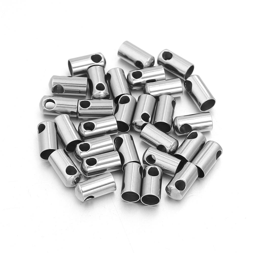 10-30pcs Stainless Steel Column End Tip Cap Crimp Clasps Connector For Jewelry Making Bracelet Necklace Leather Cord Accessories