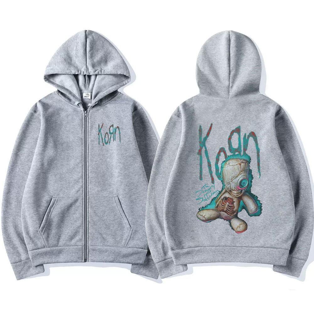 Korn Rock Band WORLD TOUR Reißverschlussjacken Metal Music Herren Hoodies Übergroße Hip Hop Streetwear Reißverschluss Sweatshirts Punk Y2K Tops