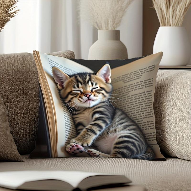 Cuddle Up with Our Adorable Kitten-in-Book Pillowcase! Sofa Cushion Cover,home Room Dormitory decoration,2D Printing