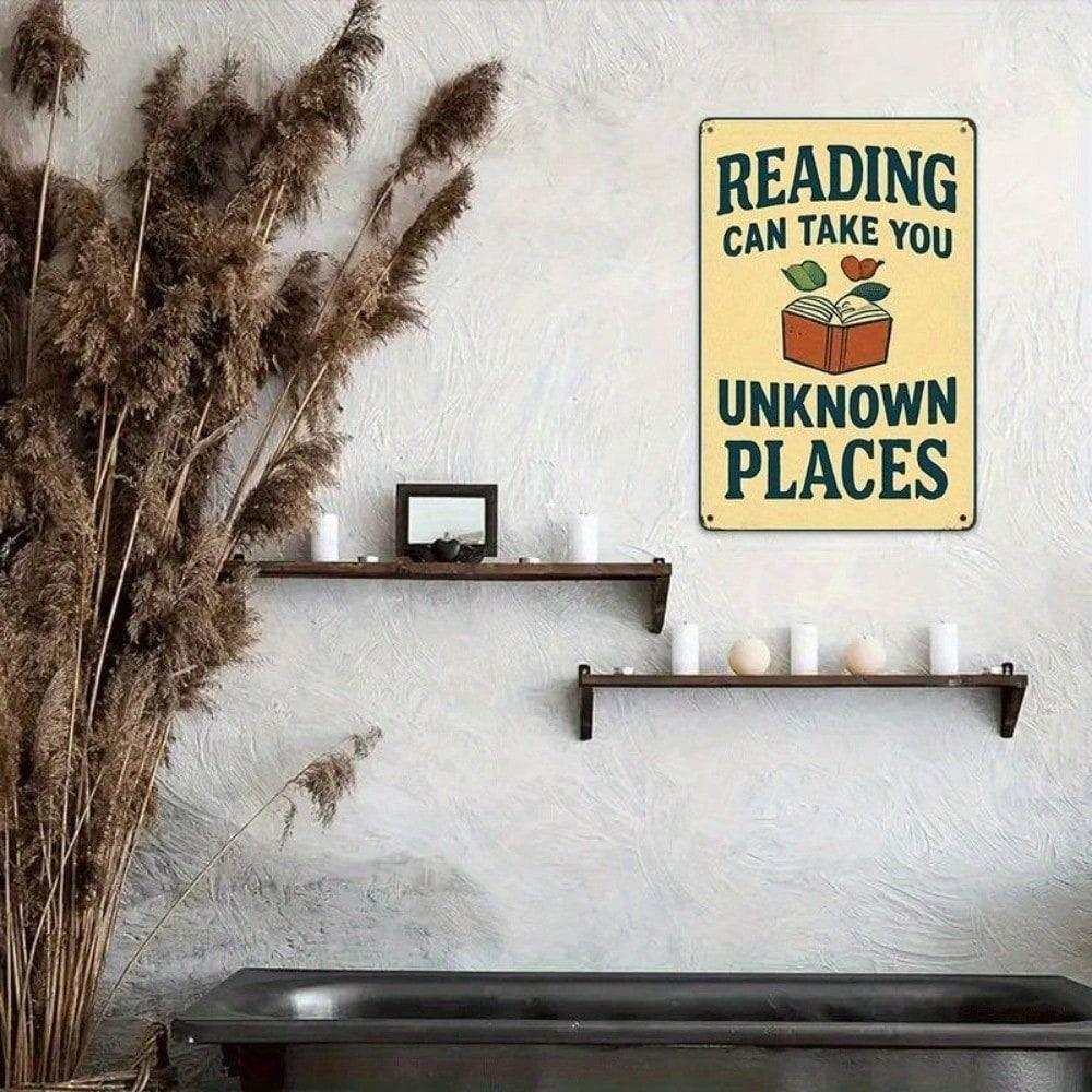 Metal Wall Art Vintage Poster Reading Takes You to the Unknown Gift for Bookstore