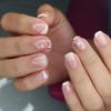 24Pcs Short French Tip False Nails Shimmer Ballet Nail Art Full Cover Sheer Press On Manicure Tips For Girls Daily Wear
