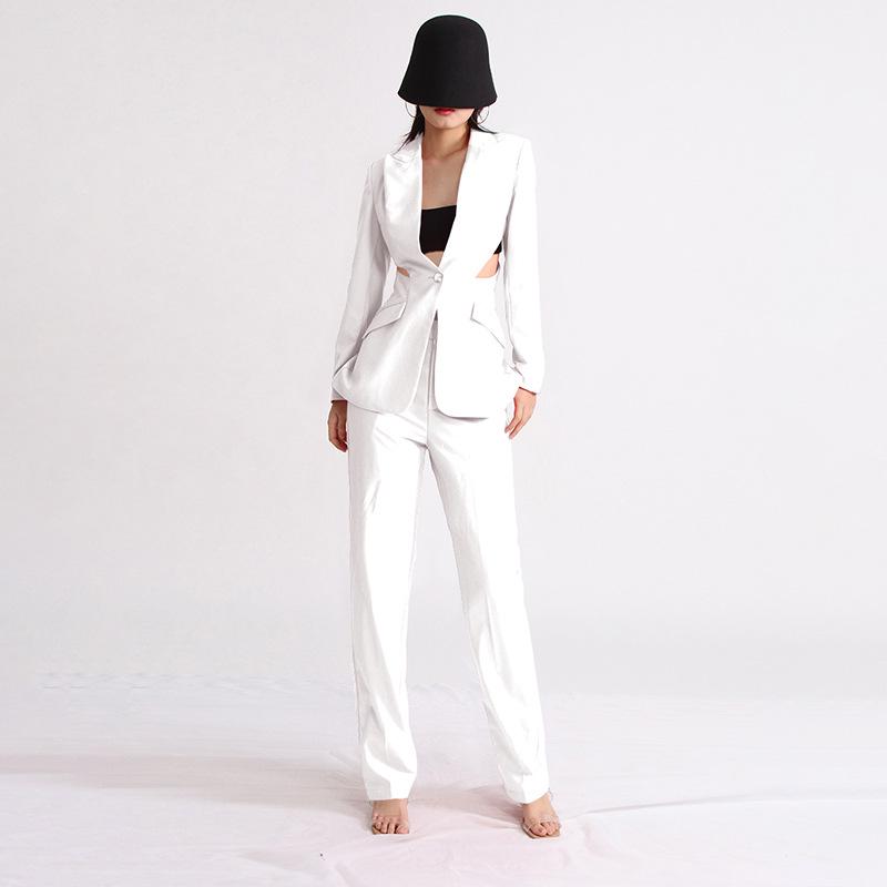 2025 Spring Women's Elegant Hollow Waist Suit: Jacket & High-Waisted Trousers