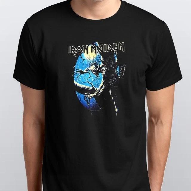 

Iron Maiden Fear of The Dark Oval Eddie Moon 100% Cotton T-shirt Mens Tees Top S M L XL XXL 3 4 XL Black XL