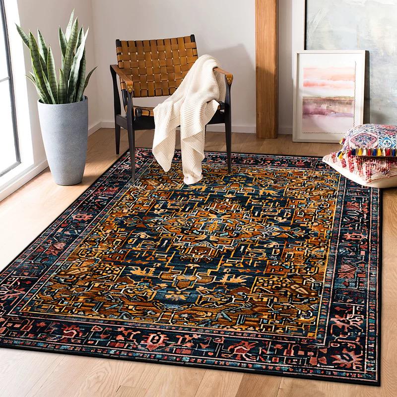 Persian Retro Carpet for Living Room Decoration Home Bedroom Bedside Non-slip Large Rugs Study Balcony Easy Clean Washable Mats