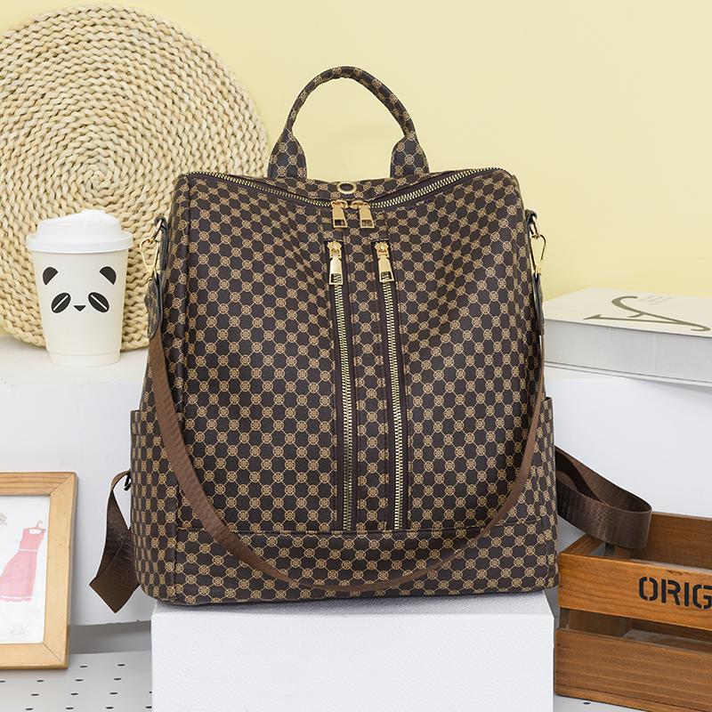 Kožený batoh Dámská cestovní taška s velkokapacitním potiskem