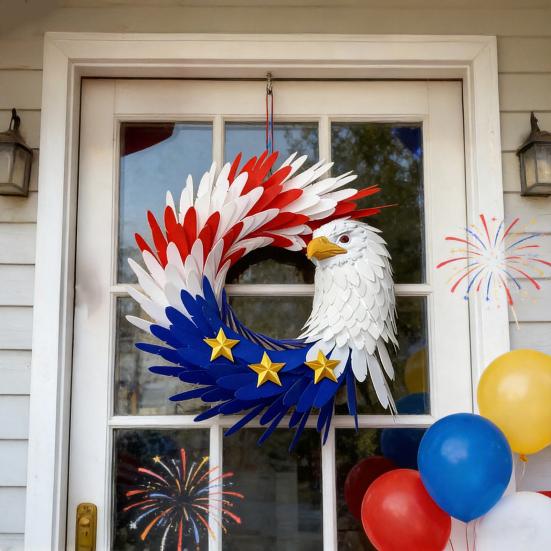 250. výročí Věnec s orlem 4. července Závěsná cedule na dveře pro přední dveře Vlastenecký červený modrý bílý věnec s vlajkou pro Den památky Den nezávislosti