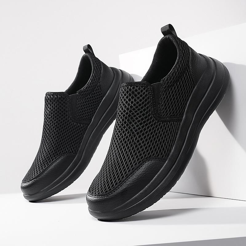 Men's shoes large size foot cover lazy shoes solid color breathable mesh casual shoes summer lightweight platform sports shoes