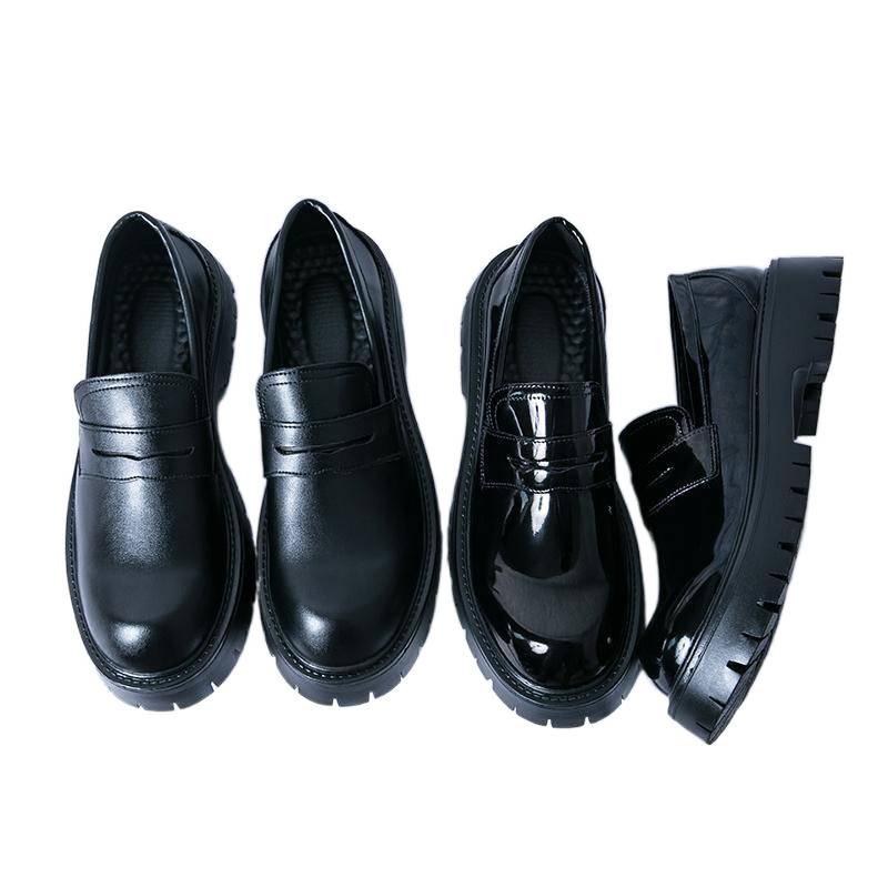 Big head leather shoes men's small man with uniform to work small leather shoes trend glossy casual lazy loafers men