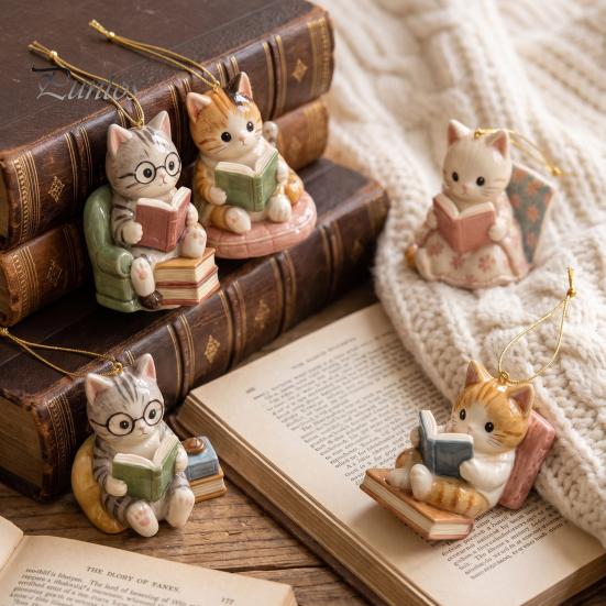 Artistic Acrylic Hanging Decor Reading Cat Advent Calendar 2026, Cute Kitten Ornaments 24 Days Christmas Countdown Creative Gifts for Lovers Calendar,