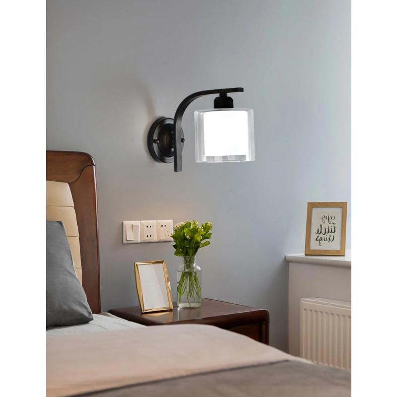 LED Schwarze Wandleuchte Glasschirm Eisen Nachttisch Leseleuchte Flur Gang Treppe Oben Unten Montiert Moderne Wandleuchte Wandleuchten