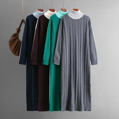 Winter 2024 New Women Knitted Warm Long Sweater Dress Women Autumn Fashion Loose Thickened Twist Knitted Vintage Dress Vestido
