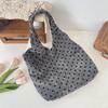 1 Polka Dot Canvas Bag Women's New Large-capacity Velvet Shoulder Bag Simple Casual Commuter Bag Women