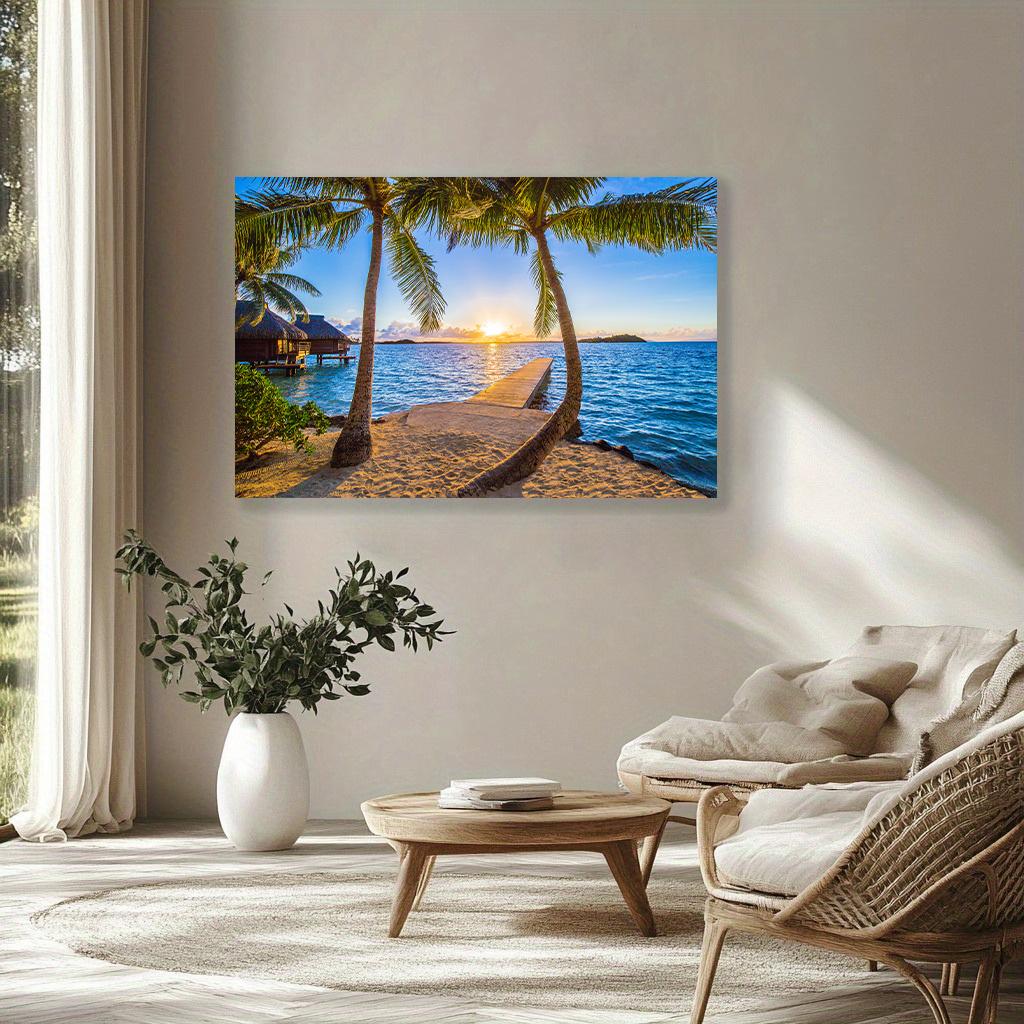 Tropical Sea Beach Posters Palm Tree Silhouettes Sunset Canvas Painting Posters and Prints Wall Art Images Home Decor Cuadros