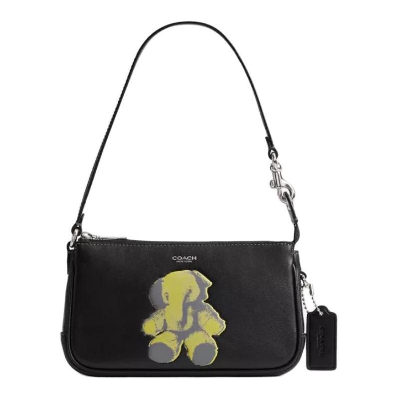 

COACH PlazaEllie 18 New York style cute elephant pattern cow leather shoulder bag small size women s black чорний