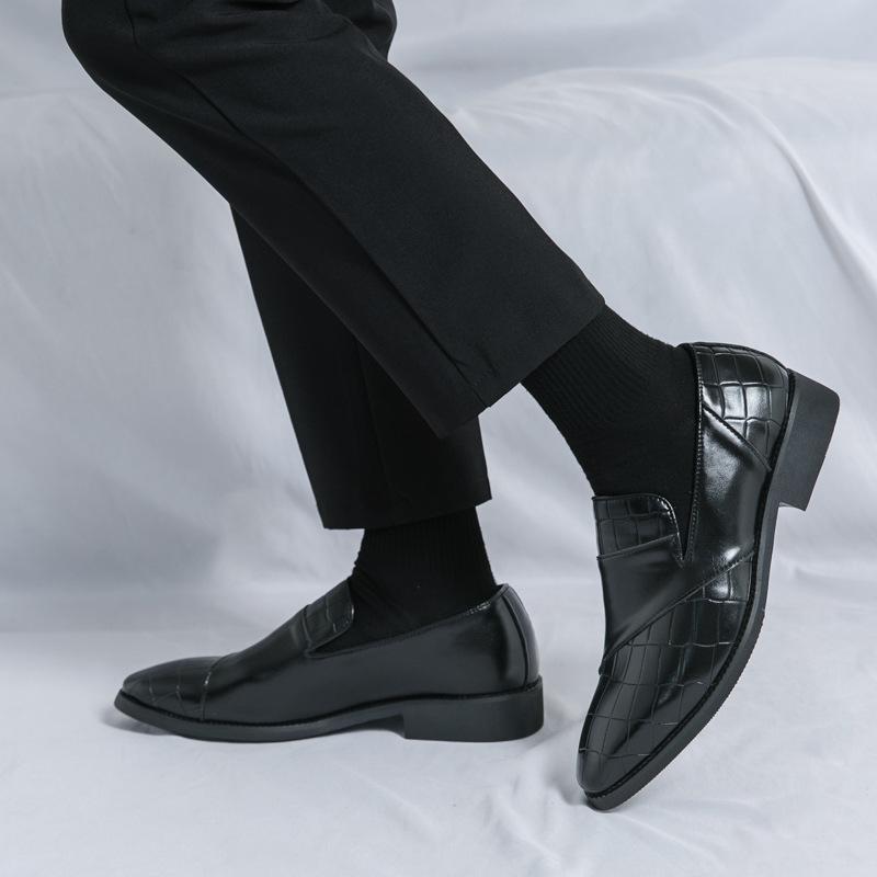 European Plus Size Leather Loafers for Men - Embossed, Spliced Design for Spring/Autumn 2025