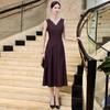 Women's 2025 Autumn/Winter Sleek Black Lace Patchwork V-Neck Sleeveless Backless Dress
