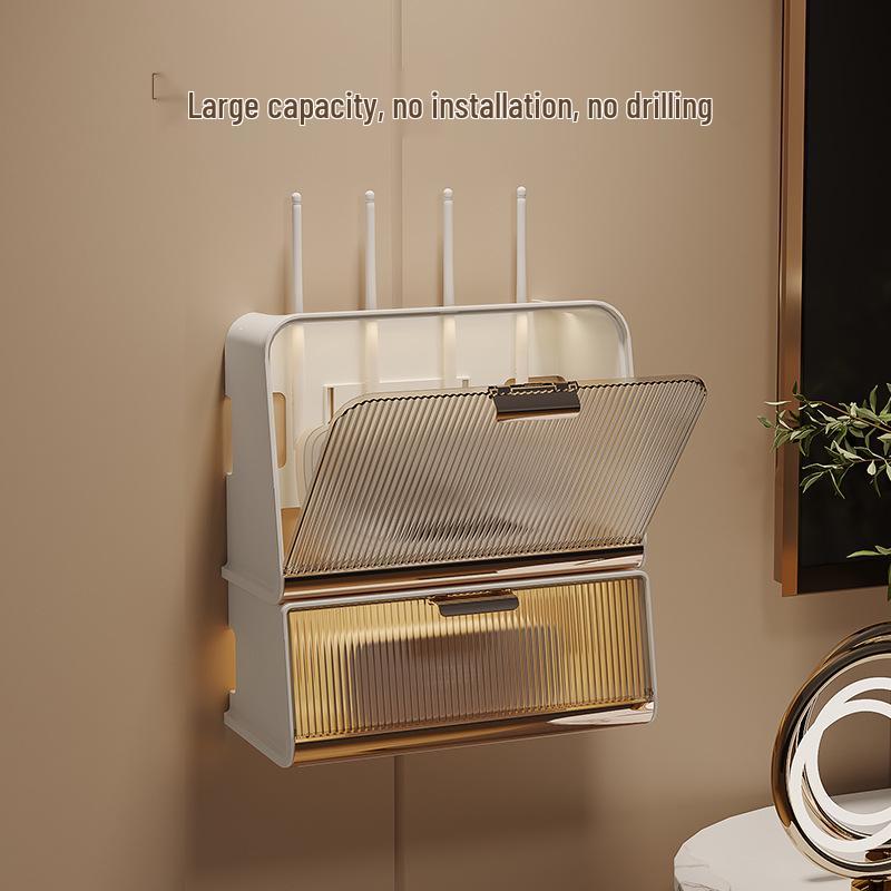 Wall-Mounted Multi-Functional Storage Box for WiFi Router, Power Strip, and Cable Management